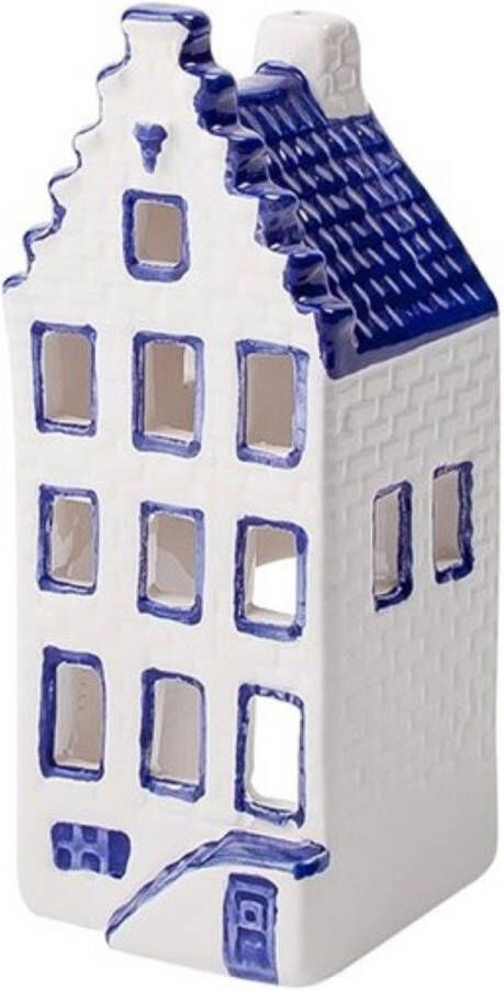 Heinen Delfts Blauw Waxinehouder Huis trapgevel Set van 2 | | Souvenir | Grachtenpand | Waxinelichthouder | Trapgevel | Huisje