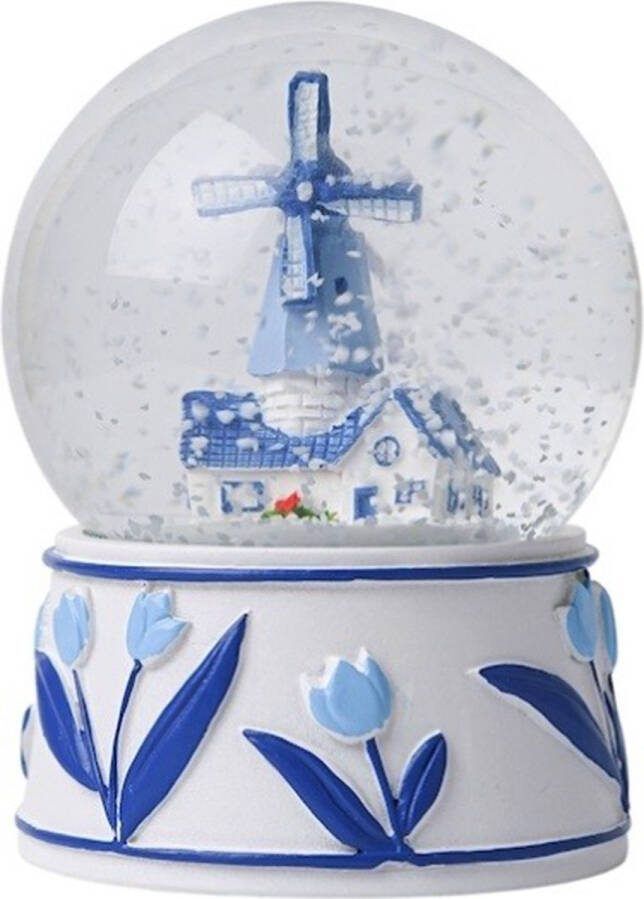 Heinen Sneeuwbol Molen Delfts Blauw Souvenirs Nederland Per Stuk