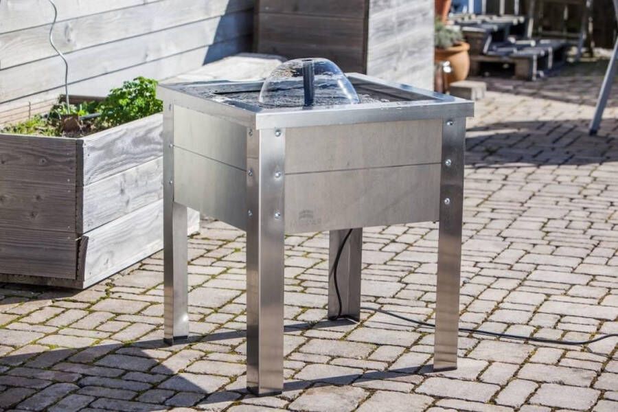 Heissner terras fontein hout Rvs grijs