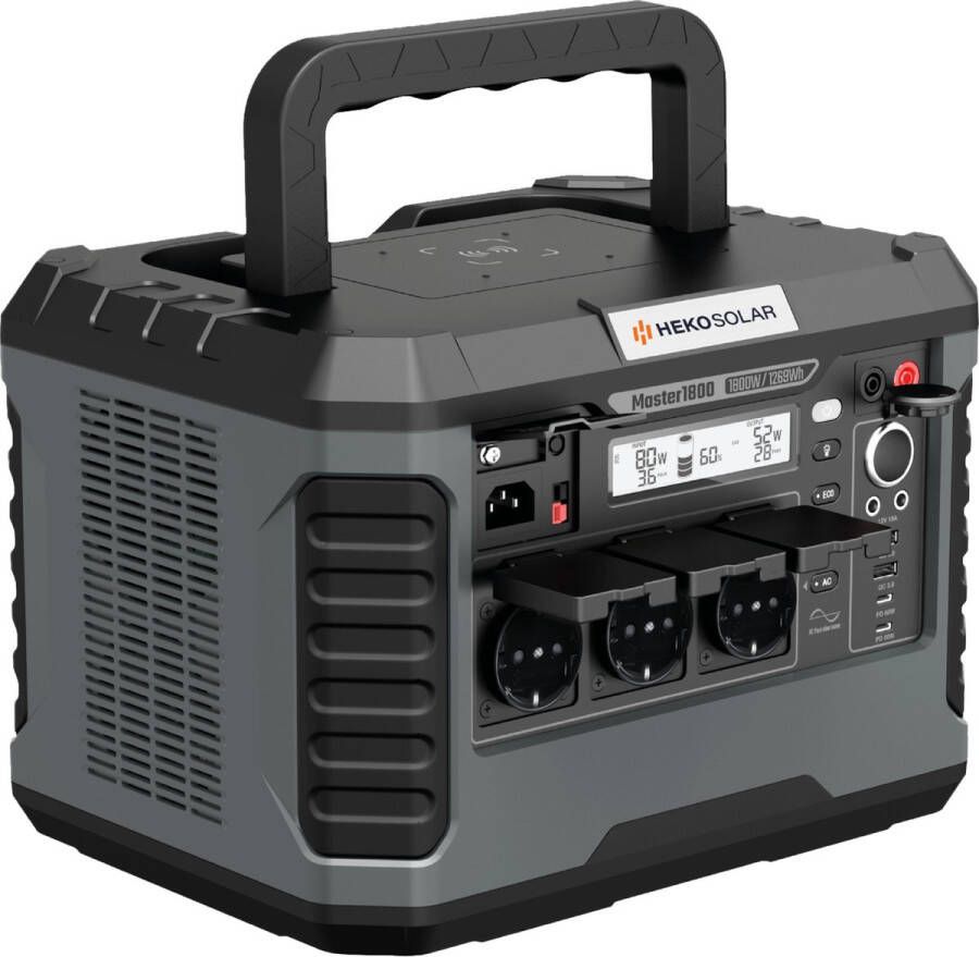 HEKO Solar Powerstation Master 1800 1800W Output 1270Wh Capaciteit Geschikt voor 800W Zonnepanelen Draagbare Power Station Generator USB-C 60W PD Noodpakket Powerbank Solar