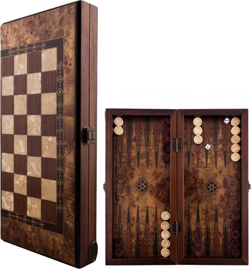 Helena Wood Art Handgemaakte Houten Backgammon Speelset van Hoge Kwaliteit Tavla 100% Hout Luxe uitgave TricTrac 36 x 17 cm