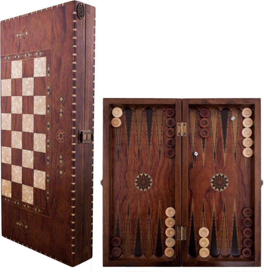 Helena Wood Art Handgemaakte Houten Backgammon Speelset van Hoge Kwaliteit Tavla 100% Hout Luxe uitgave TricTrac 50 x 23 cm