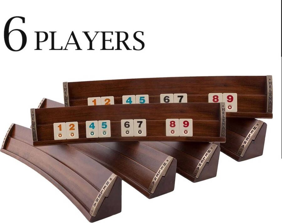 Helena Wood Art Handgemaakte Ovale Rummy Speelset voor 6 spelers Okey Luxe uitgave Inclusief Tas Rummi