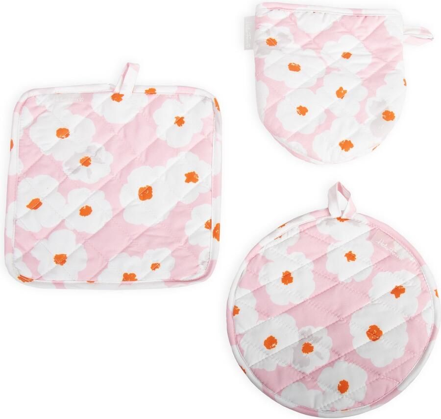 Helio Ferretti Ovenwant en Pannenlappen Set Bloemen Roze