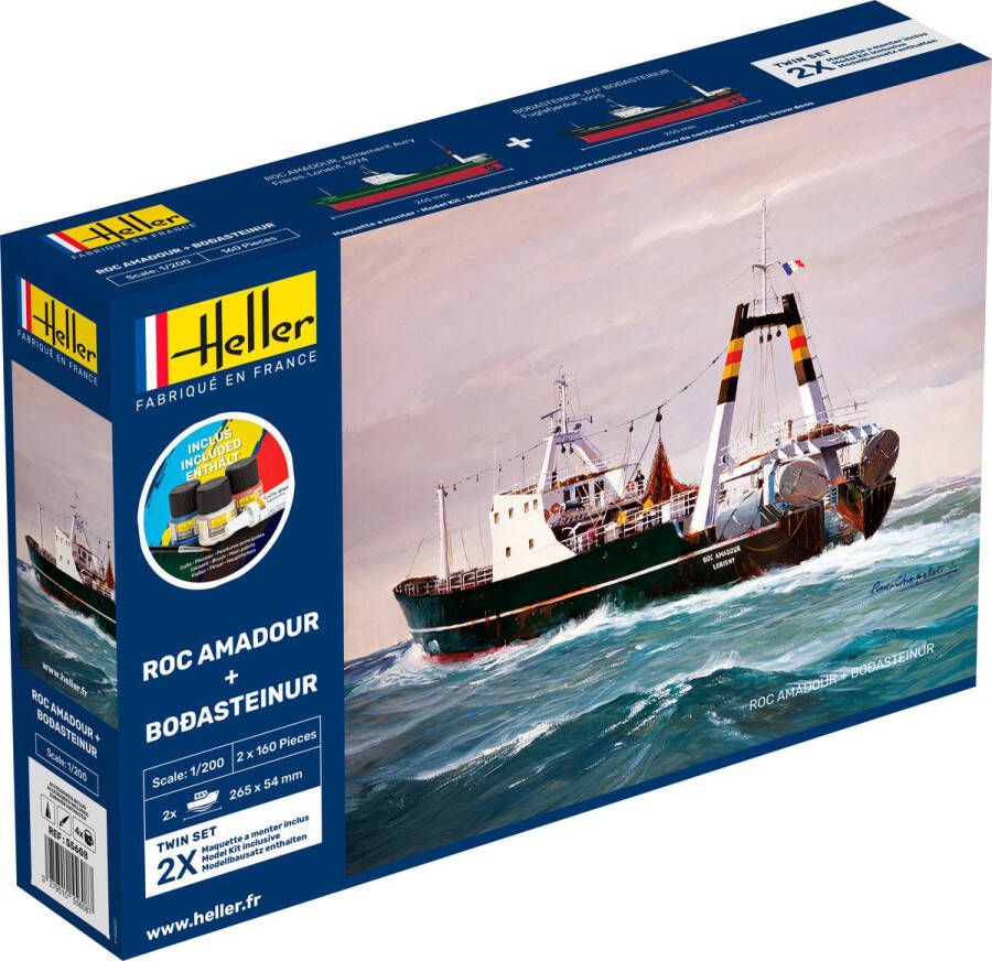 Heller 1:200 55608 ROC Amadour + Bodasteinur Ships Twinset Starter Kit Plastic Modelbouwpakket