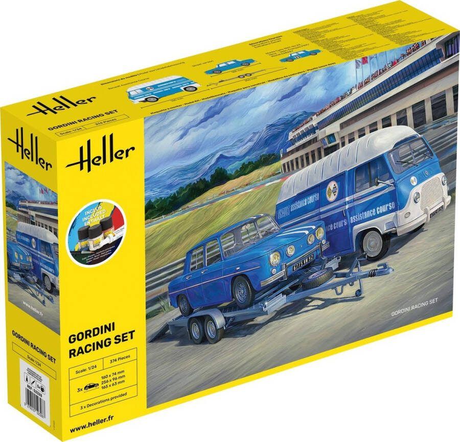 Heller 1:24 52328 Renault Gordini Racing Set Busje Auto Aanhanger Starter Kit Plastic Modelbouwpakket