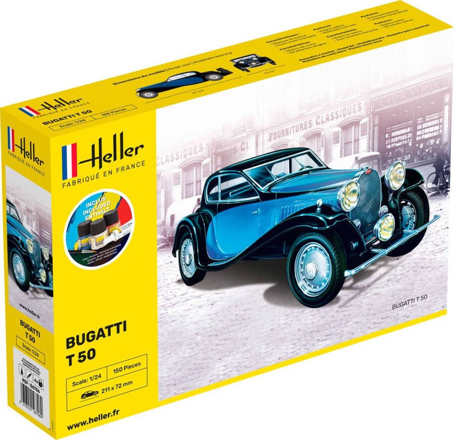 Heller 1:24 56706 Bugatti T-50 Car Starter Kit Plastic Modelbouwpakket