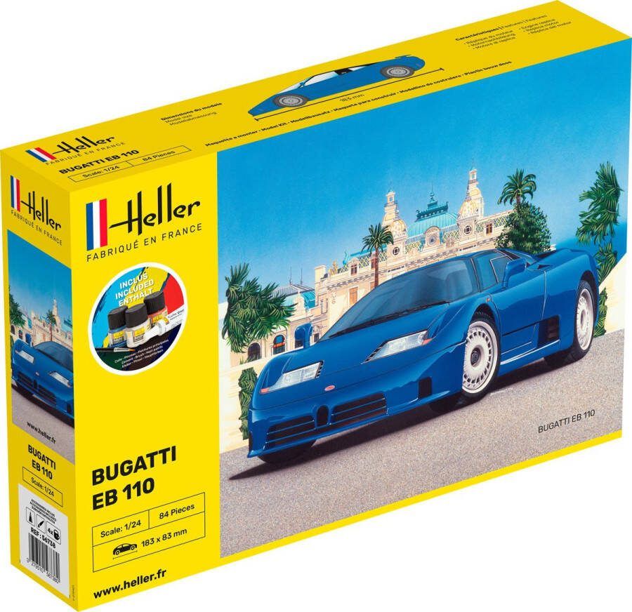 Heller 1:24 56738 Bugatti EB 110 Car Starter Kit Plastic Modelbouwpakket