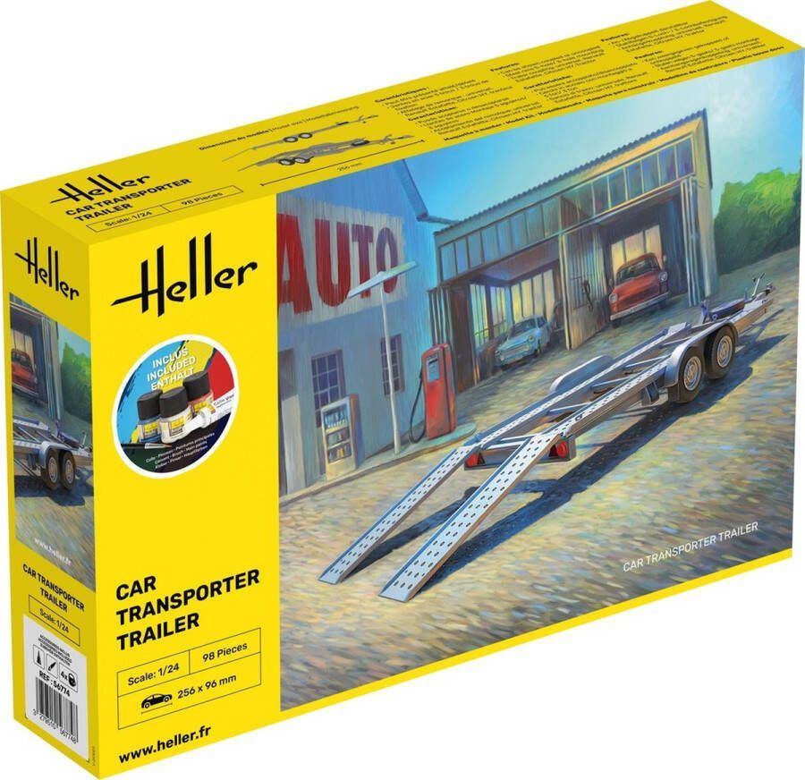 Heller 1:24 56774 Auto Transport Trailer Aanhanger Starter Kit Plastic Modelbouwpakket