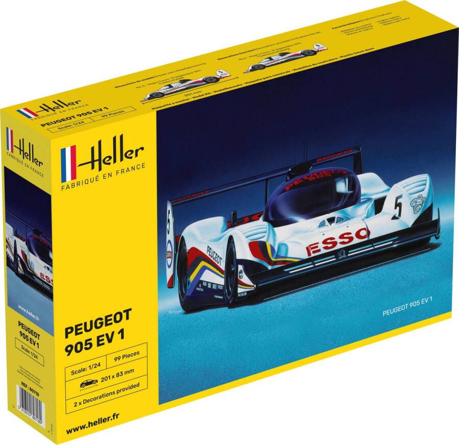 Heller 1:24 80718 Peugeot 905 EV Racing Car Plastic Modelbouwpakket