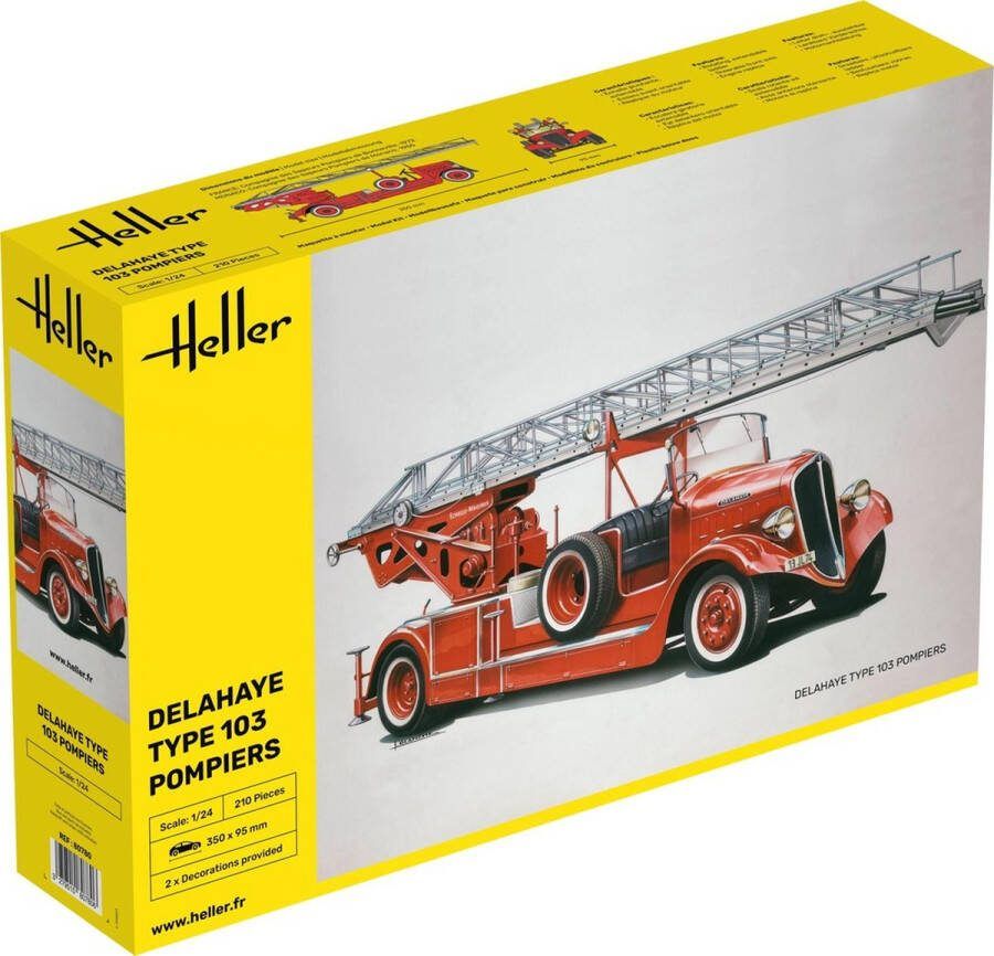 Heller 1:24 80780 Brandweerwagen Delahaye Type 103 Pompiers Plastic Modelbouwpakket