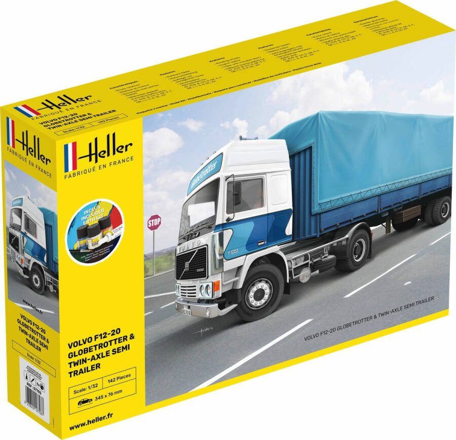 Heller 1:32 57703 Volvo F-12-20 Globetrotter w Trailer Starter Kit Plastic Modelbouwpakket