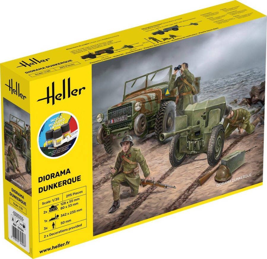 Heller 1:35 35326 Laffly Truck Military Diorama Dunkerque Starter Kit Plastic Modelbouwpakket