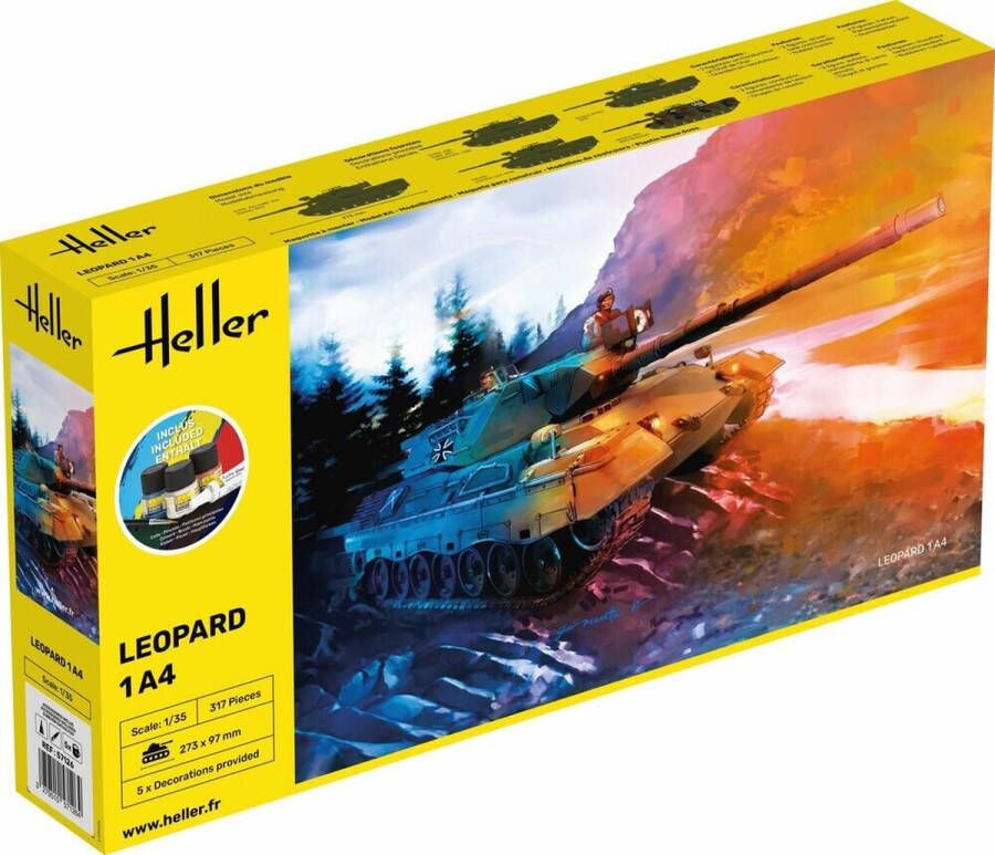 Heller 1:35 57126 Leopard 1A4 Tank Starter Kit Plastic Modelbouwpakket