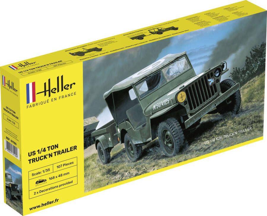 Heller 1:35 81105 US 1 4 Ton Truck & Trailer Plastic Modelbouwpakket