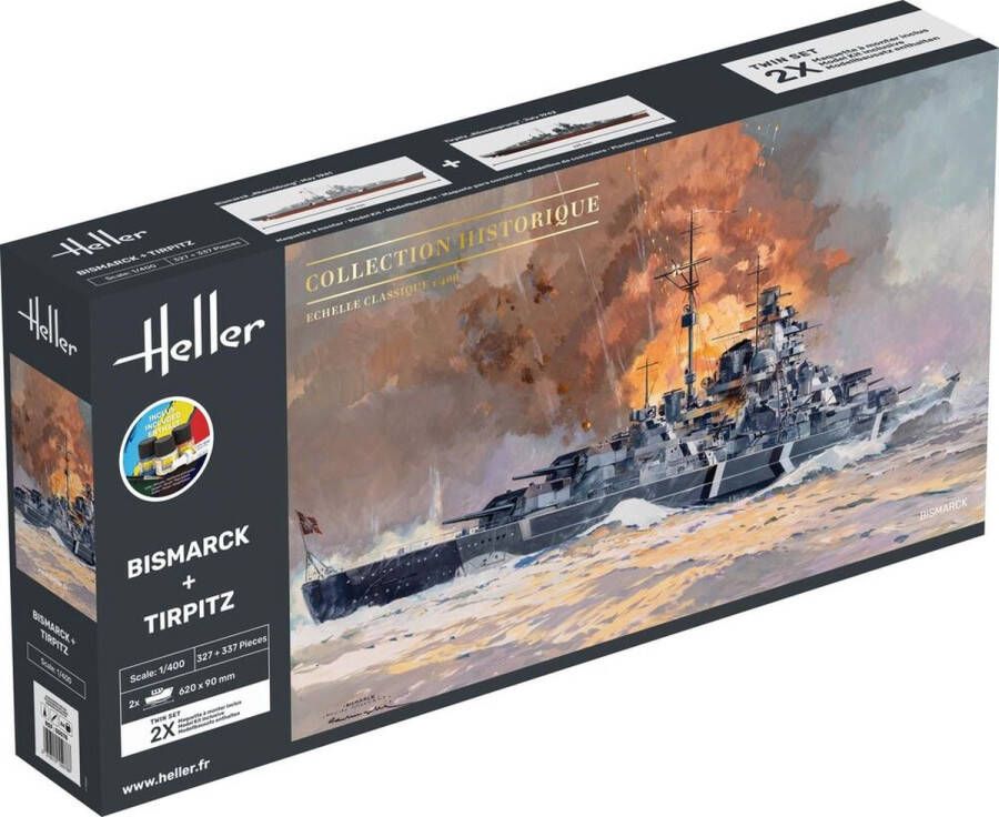 Heller 1:400 55078 Bismarck en Tirpitz Schepen Twinset Starter Kit Plastic Modelbouwpakket