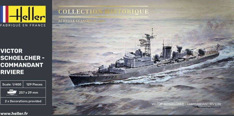 Heller 1:400 57015 Victor Schoelcher Commandant Riviere Starter Kit Plastic Modelbouwpakket
