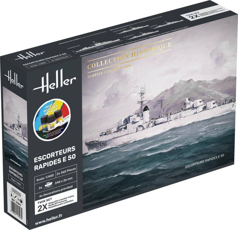 Heller 1:400 57093 Escorteurs Rapides E50 Frigate Le Corse-class 2 Fregat Schepen Starter Kit Plastic Modelbouwpakket