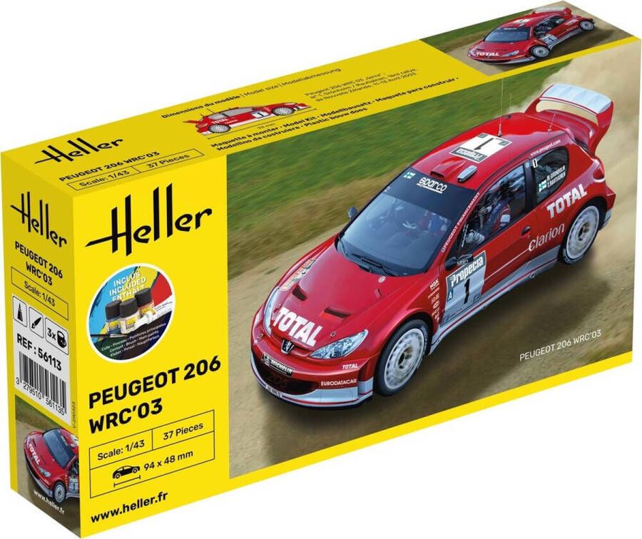 Heller 1:43 56113 PEUGEOT 206 WRC 03 Starter Kit Plastic Modelbouwpakket