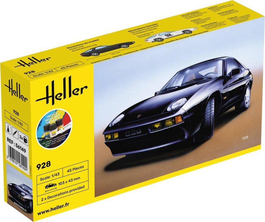 Heller 1:43 56149 Porsche 928 Car Starter Kit Plastic Modelbouwpakket