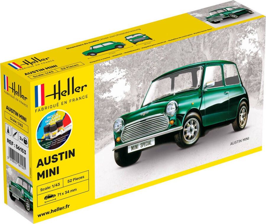 Heller 1:43 56153 Austin Mini Car Starter Kit Plastic Modelbouwpakket