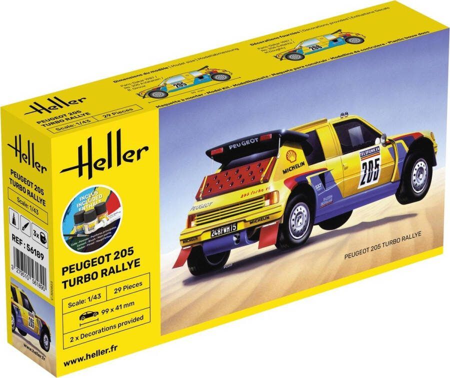 Heller 1:43 56189 Peugot 205 Turbo Rally Auto Starter Kit Plastic Modelbouwpakket
