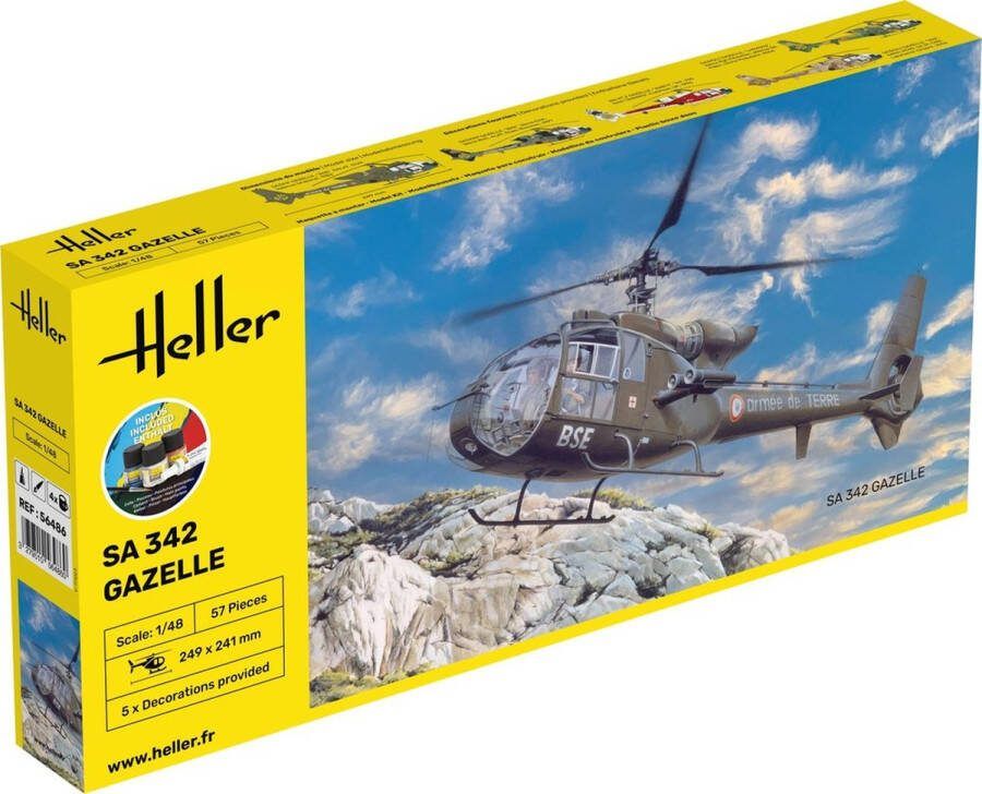 Heller 1:48 56486 SA 342 Gazelle Heli Starter Kit Plastic Modelbouwpakket