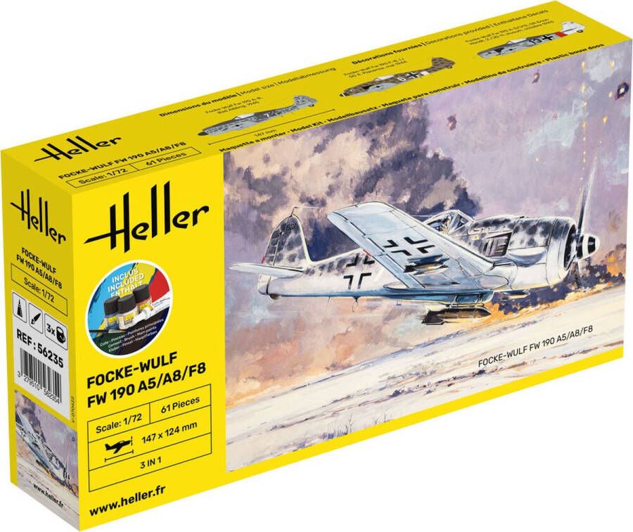 Heller 1:72 56235 Focke-Wulf FW190 A5 A8 F8 Starter Kit Plastic kit