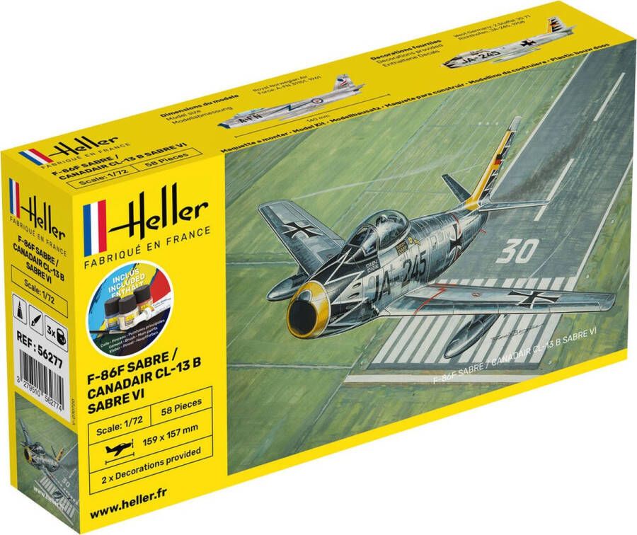 Heller 1:72 56277 F-86F Sabre Canadair CL-13 B Sabre VI Starter Kit Plastic Modelbouwpakket