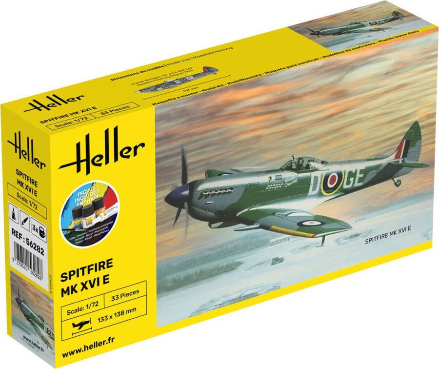 Heller 1:72 56282 Spitfire MK XVI E Starter Kit Plastic Modelbouwpakket