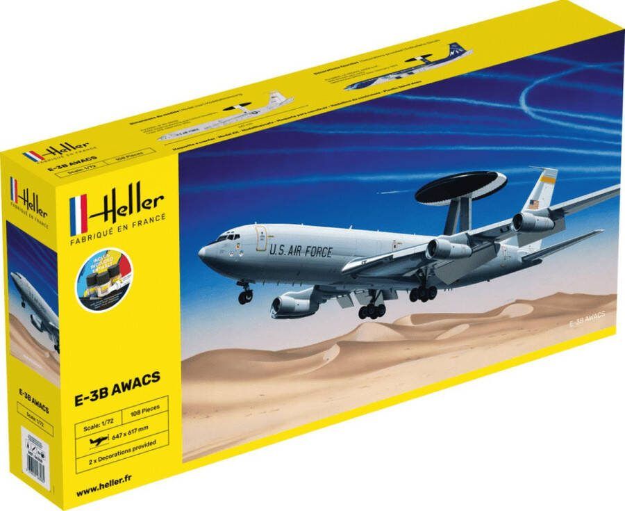 Heller 1:72 56308 E-3B Awacs Plane Starter Kit Plastic Modelbouwpakket