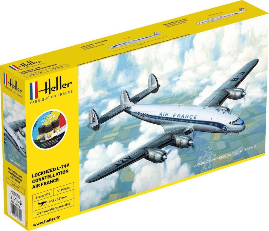 Heller 1:72 56310 L-749 Constellation A.F. Starter Kit Plastic Modelbouwpakket