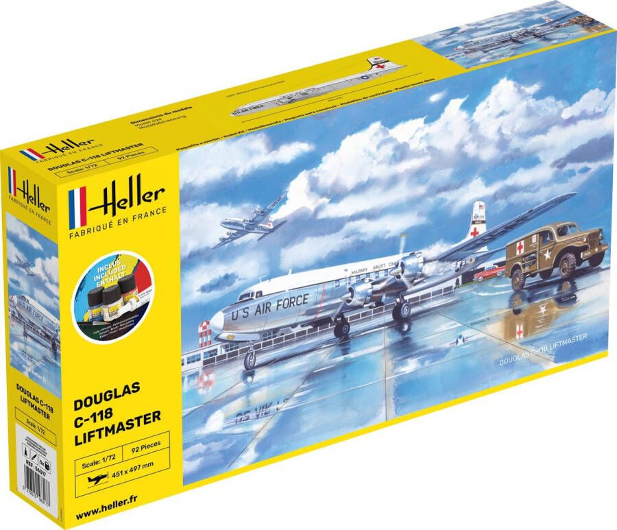 Heller 1:72 56317 C-118 LIFTMASTER Plane Starter Kit Plastic Modelbouwpakket
