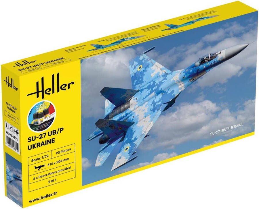 Heller 1:72 56371 Sukhoi SU-27 UB P Ukraine Starter Kit Plastic Modelbouwpakket