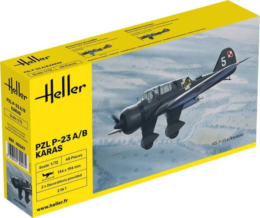 Heller 1:72 80247 PZL P-23 A B Karas Plane Plastic Modelbouwpakket