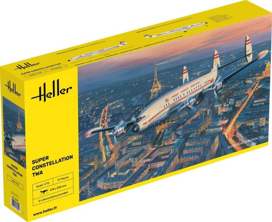 Heller 1:72 82391 Lockheed Super Constellation TWA Vliegtuig Plastic Modelbouwpakket