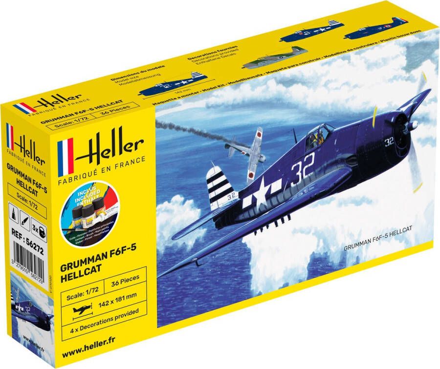 Heller 1 72 Starter Kit Grumman F6f-5 Hellcathel56272 modelbouwsets hobbybouwspeelgoed voor kinderen modelverf en accessoires
