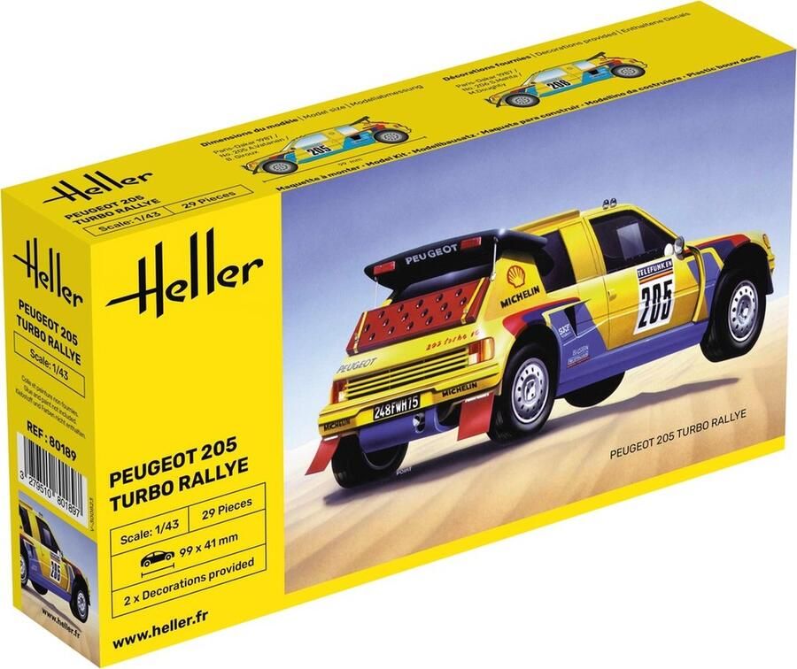 Heller 1:43 80189 Peugot 205 Turbo Rally Auto Plastic Modelbouwpakket