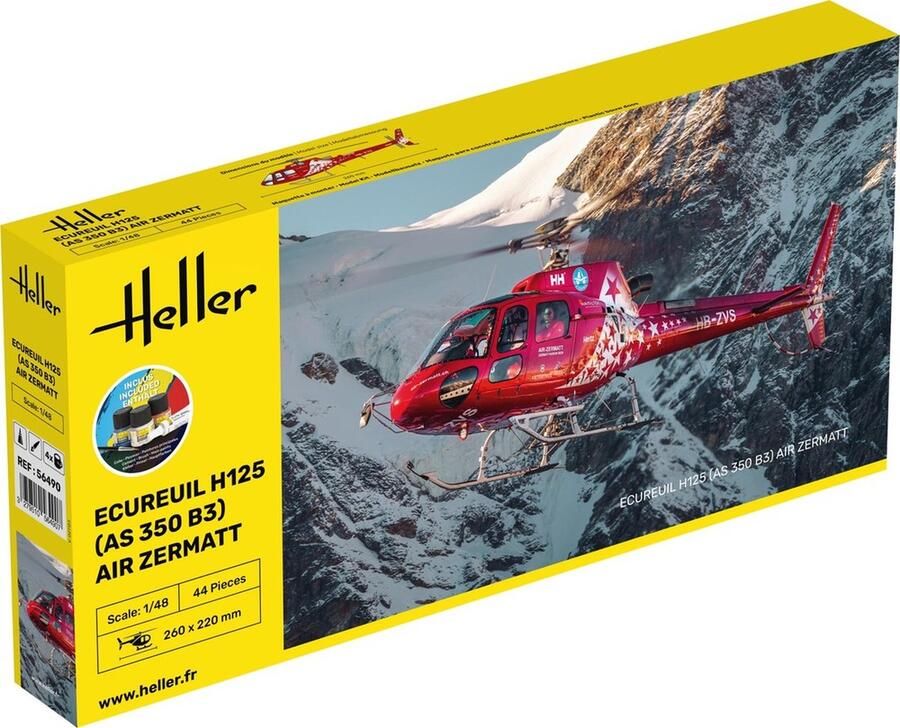 Heller 1:48 56490 Heli Ecureuil H125 AS 350 B3 Air Zermatt Starter Kit Plastic Modelbouwpakket
