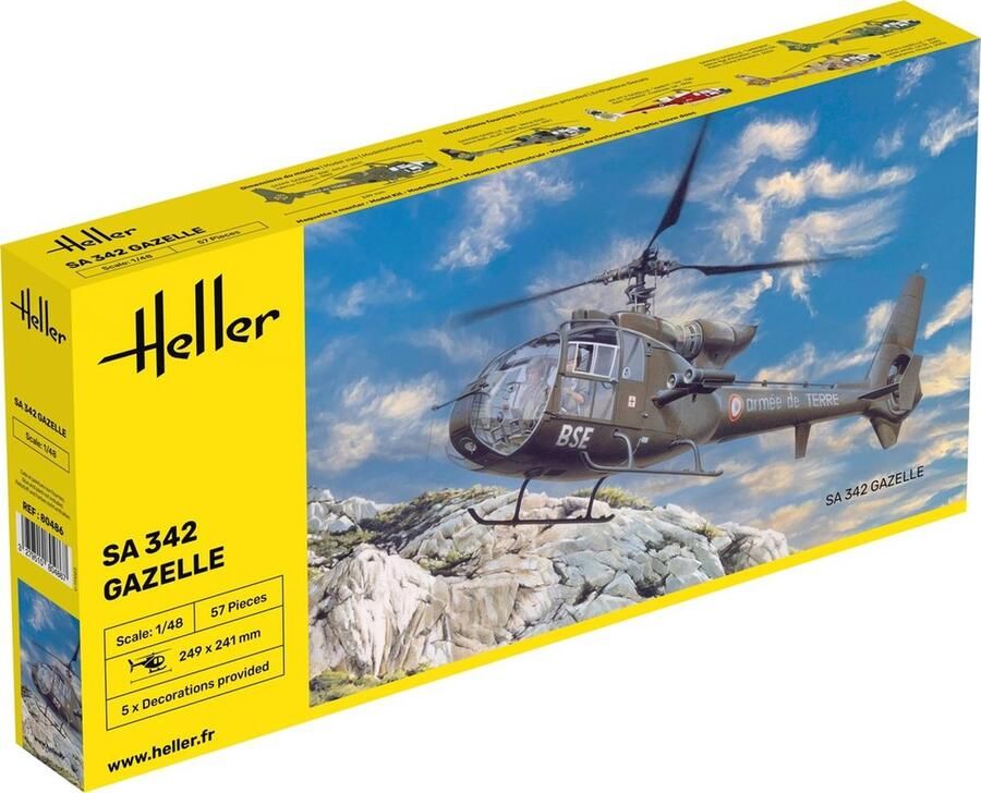 Heller 1:48 80486 SA 342 Gazelle Heli Plastic Modelbouwpakket
