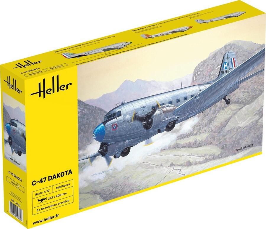 Heller 1:72 30372 C-47 Dakota Plane Plastic Modelbouwpakket