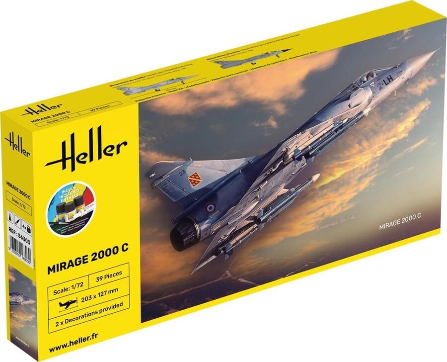 Heller 1:72 56303 Dassault Mirage 2000C Starter Kit Plastic Modelbouwpakket