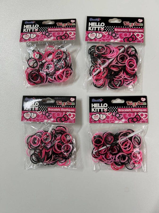 Hello Kitty 100 Loom Bands + 2 Charms-Hangertjes 4 pakjes