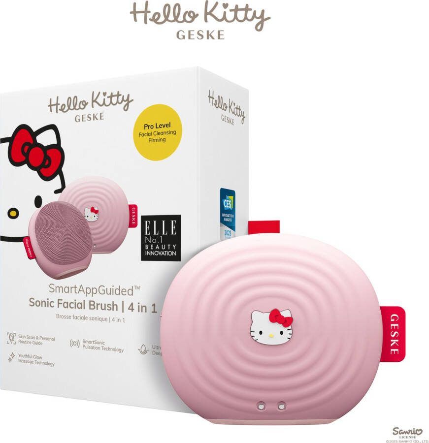 Hello Kitty GESKE x SmartAppGuided™ Sonic Facial Brush 4 in 1 Elektrische gezichtsreinigingsborstel Reinigingsborstel Gezichtsborstel Huidreiniging Huidverzorging Zachte reiniging