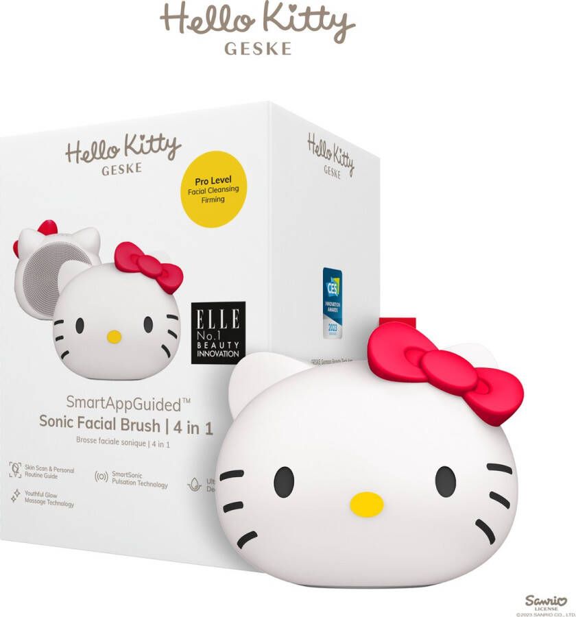 Hello Kitty GESKE x SmartAppGuided™ Sonic Facial Brush 4 in 1 Elektrische gezichtsreinigingsborstel Reinigingsborstel Gezichtsborstel Huidreiniging Huidverzorging Zachte reiniging