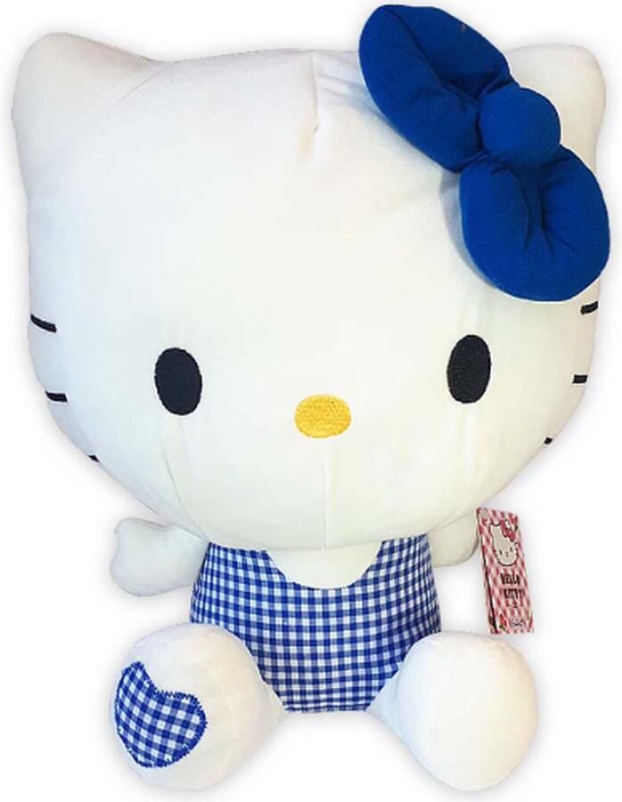 Hello Kitty (Blauw) Picknick Pluche Knuffel 40 cm { Gingham Collection Plush Speelgoed Knuffeldier Knuffelpop voor kinderen jongens meisjes Hello Kity Kat Cat Plush Toy}