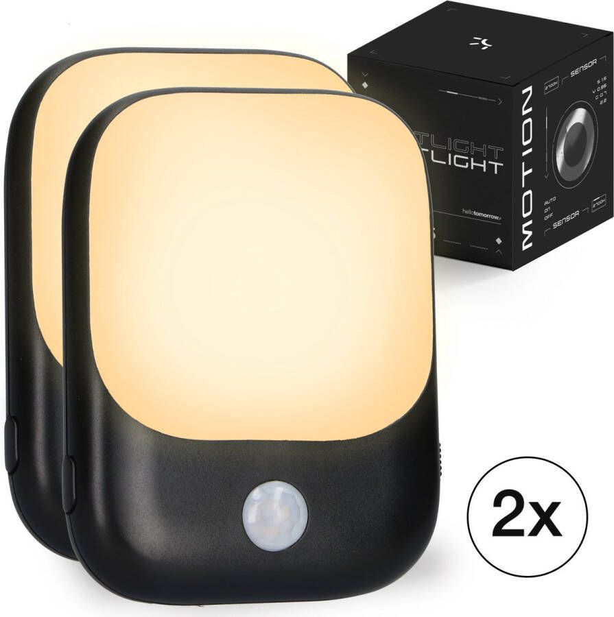 Hello Tomorrow HAL 3000 serie Nachtlampje Stopcontact met Bewegingssensor voor Volwassenen & Kinderen 2 Stuks Premium Set Zwart