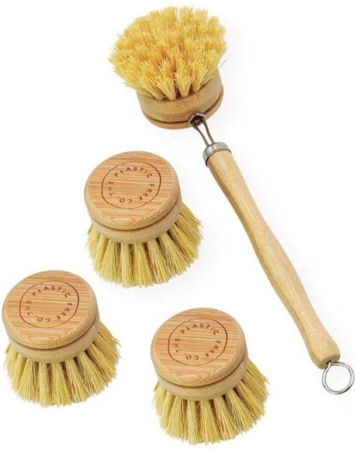 Hello@theplasticfreecompany.com Bamboe Afwasborstel + 3 Vervangende Koppen Duurzaam Zero-waste