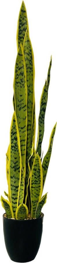 HEM Sanseviera Vrouwentong Kunstplant Levensechte Kunstplant voor binnen in pot groen geel 92 cm niet van echt te onderscheiden