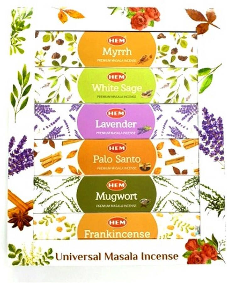 Hem UNIVERSAL MASALA INCENSE GIFTPACK 6 doosjes 15 gram incl.. Nederlandse handleiding